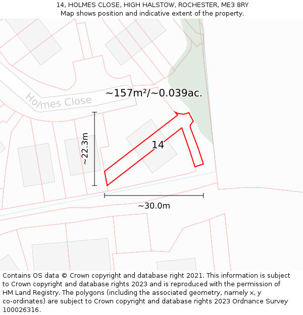 14, HOLMES CLOSE, HIGH HALSTOW, ROCHESTER, ME3 8RY: Plot and title map