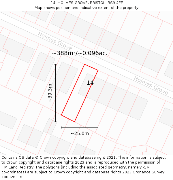 14, HOLMES GROVE, BRISTOL, BS9 4EE: Plot and title map