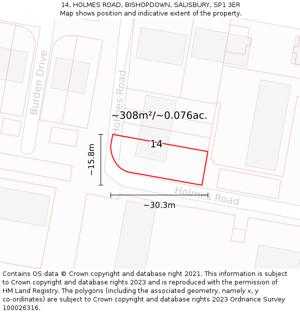 14, HOLMES ROAD, BISHOPDOWN, SALISBURY, SP1 3ER: Plot and title map