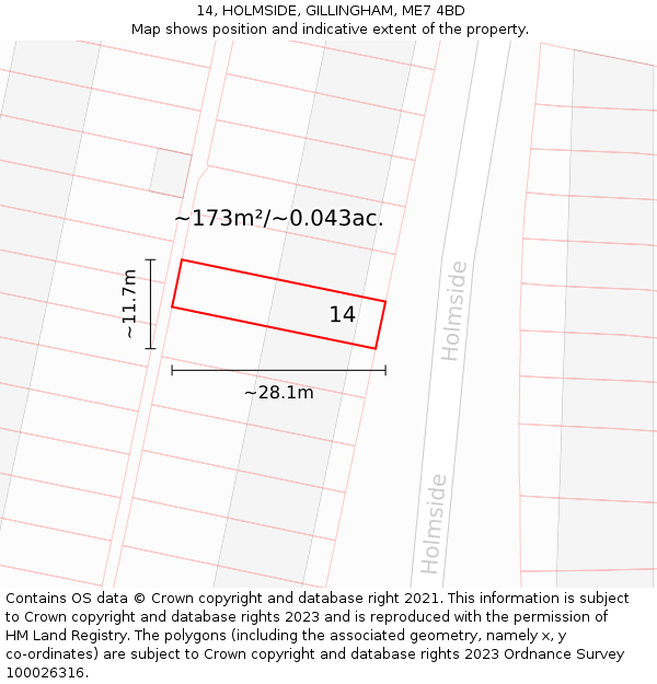 14, HOLMSIDE, GILLINGHAM, ME7 4BD: Plot and title map