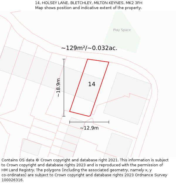 14, HOLSEY LANE, BLETCHLEY, MILTON KEYNES, MK2 3FH: Plot and title map