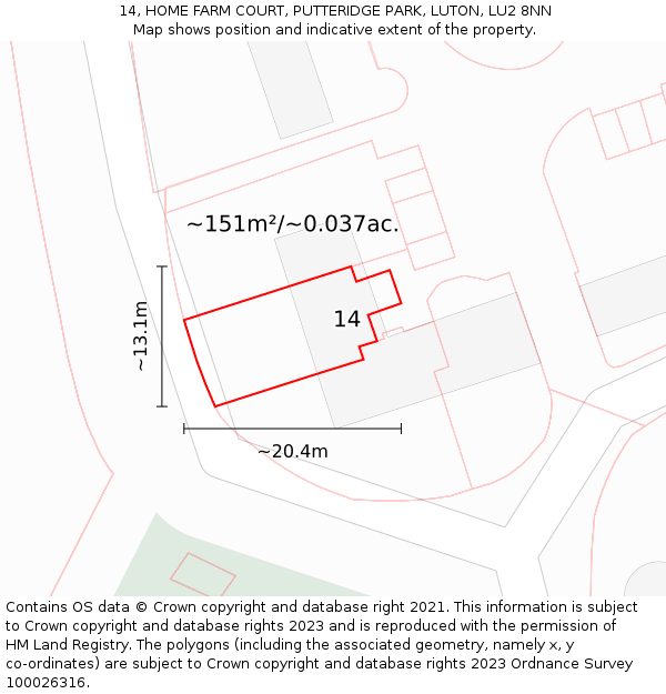 14, HOME FARM COURT, PUTTERIDGE PARK, LUTON, LU2 8NN: Plot and title map