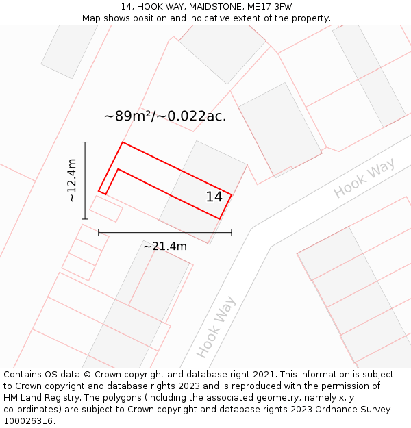 14, HOOK WAY, MAIDSTONE, ME17 3FW: Plot and title map