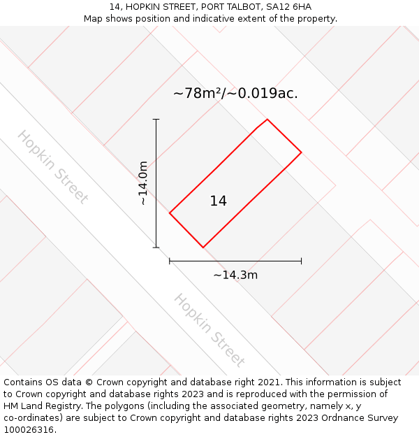 14, HOPKIN STREET, PORT TALBOT, SA12 6HA: Plot and title map