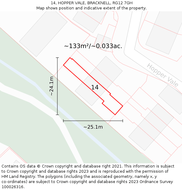 14, HOPPER VALE, BRACKNELL, RG12 7GH: Plot and title map
