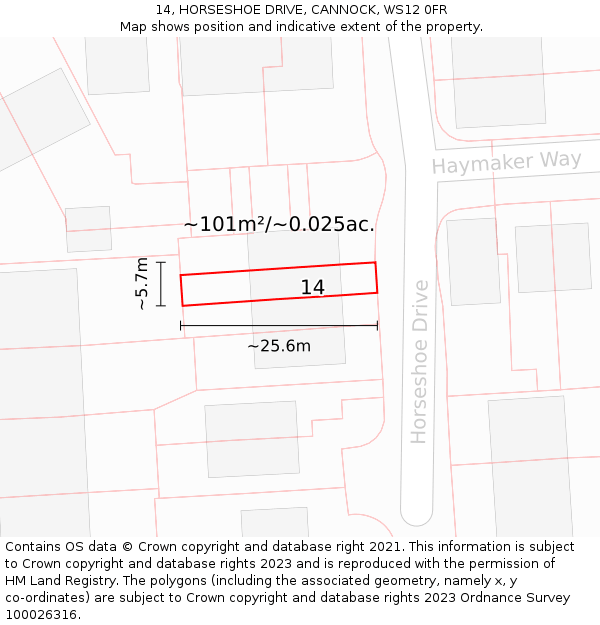 14, HORSESHOE DRIVE, CANNOCK, WS12 0FR: Plot and title map