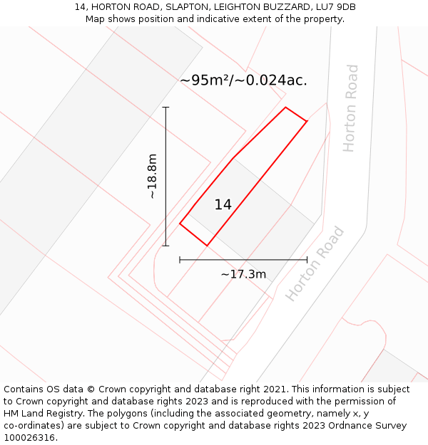 14, HORTON ROAD, SLAPTON, LEIGHTON BUZZARD, LU7 9DB: Plot and title map