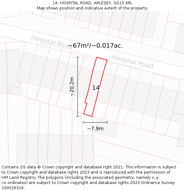 14, HOSPITAL ROAD, ARLESEY, SG15 6RL: Plot and title map