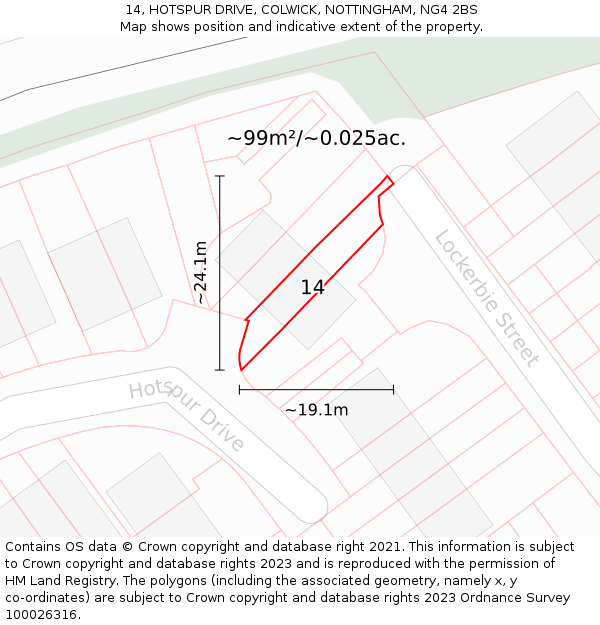 14, HOTSPUR DRIVE, COLWICK, NOTTINGHAM, NG4 2BS: Plot and title map
