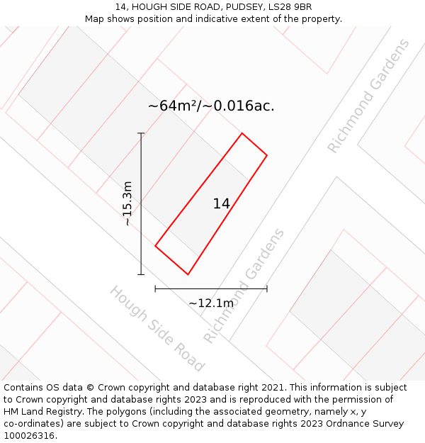 14, HOUGH SIDE ROAD, PUDSEY, LS28 9BR: Plot and title map