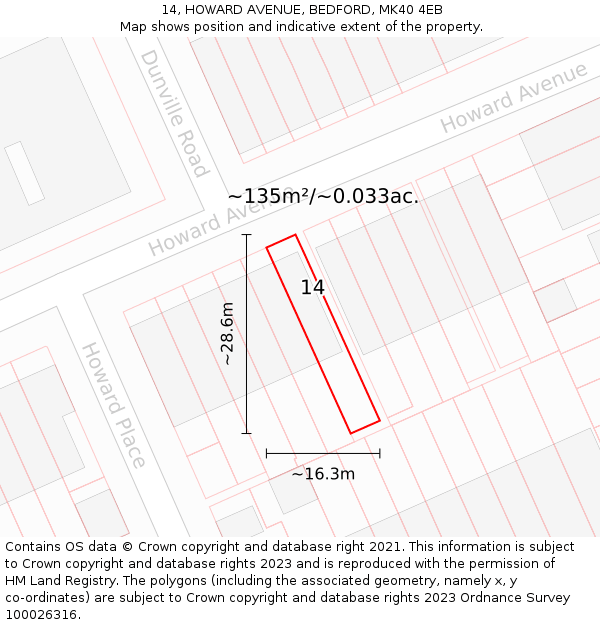 14, HOWARD AVENUE, BEDFORD, MK40 4EB: Plot and title map