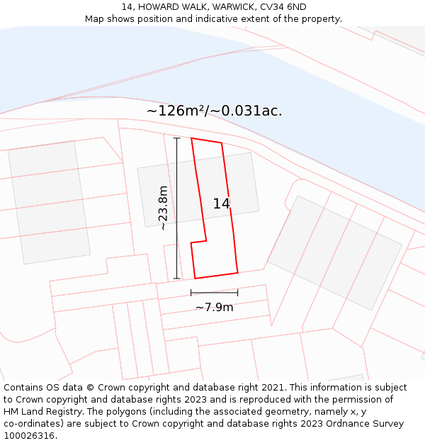 14, HOWARD WALK, WARWICK, CV34 6ND: Plot and title map