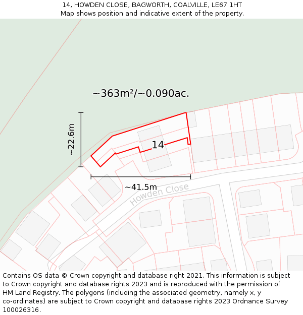 14, HOWDEN CLOSE, BAGWORTH, COALVILLE, LE67 1HT: Plot and title map