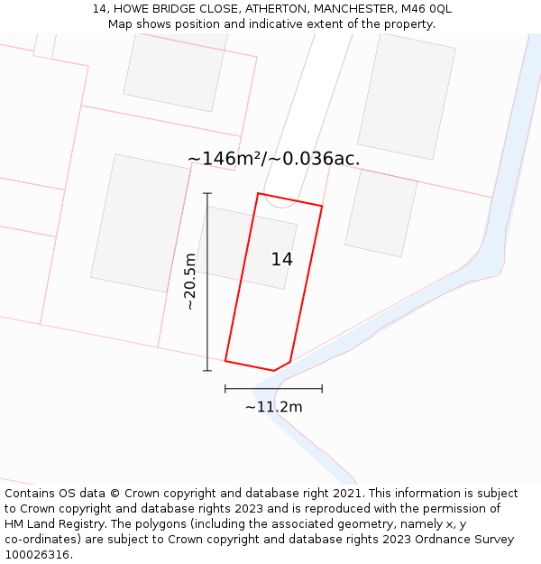 14, HOWE BRIDGE CLOSE, ATHERTON, MANCHESTER, M46 0QL: Plot and title map