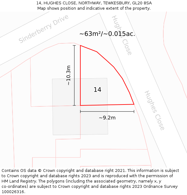 14, HUGHES CLOSE, NORTHWAY, TEWKESBURY, GL20 8SA: Plot and title map