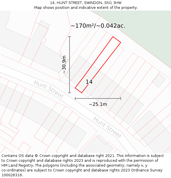 14, HUNT STREET, SWINDON, SN1 3HW: Plot and title map