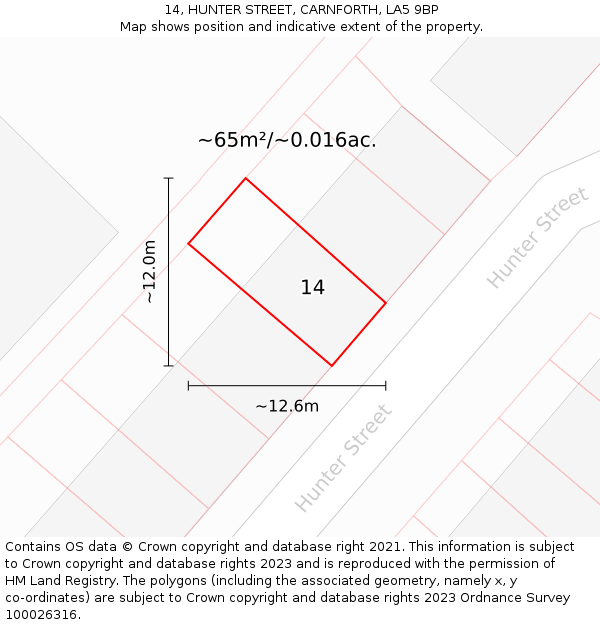 14, HUNTER STREET, CARNFORTH, LA5 9BP: Plot and title map