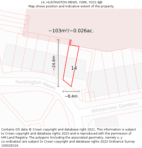 14, HUNTINGTON MEWS, YORK, YO31 8JB: Plot and title map