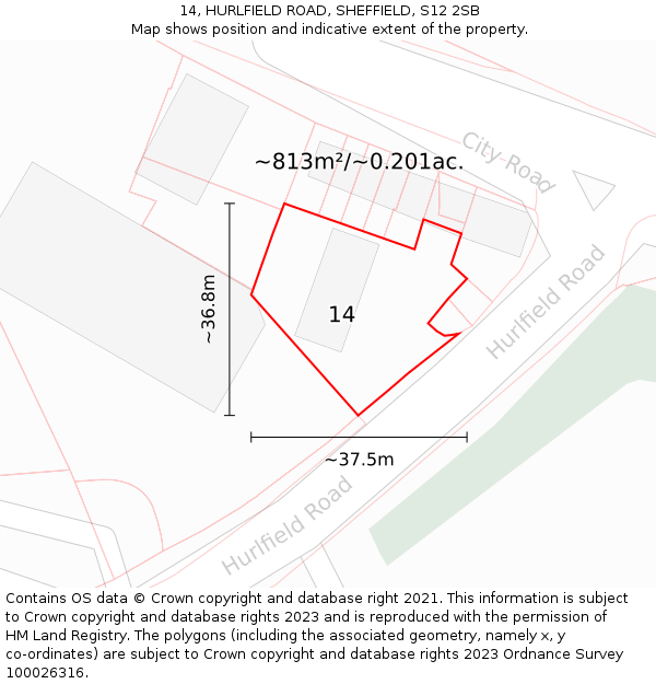 14, HURLFIELD ROAD, SHEFFIELD, S12 2SB: Plot and title map