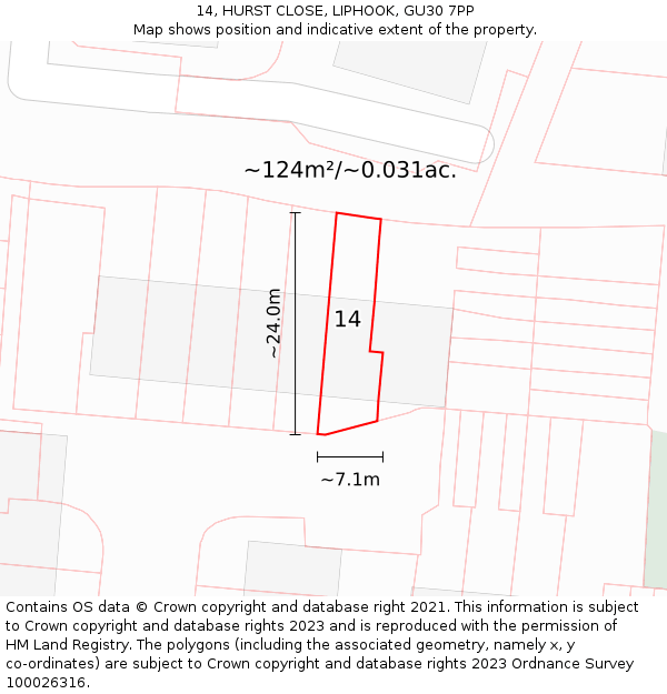 14, HURST CLOSE, LIPHOOK, GU30 7PP: Plot and title map