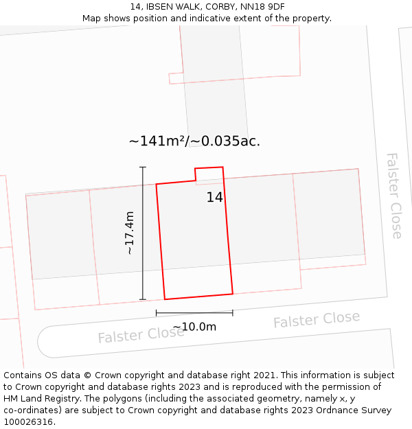 14, IBSEN WALK, CORBY, NN18 9DF: Plot and title map