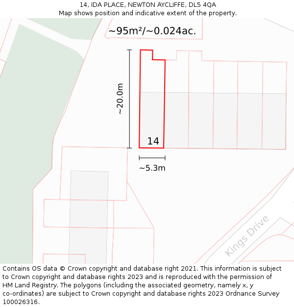 14, IDA PLACE, NEWTON AYCLIFFE, DL5 4QA: Plot and title map