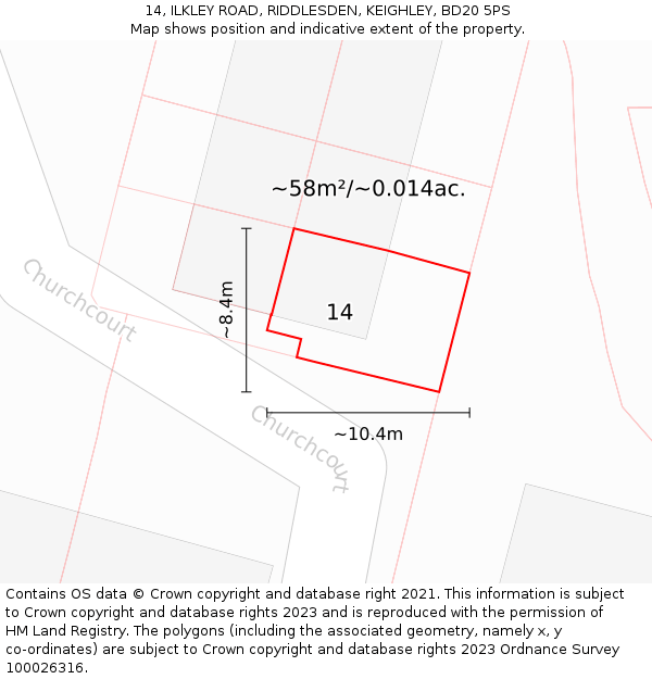 14, ILKLEY ROAD, RIDDLESDEN, KEIGHLEY, BD20 5PS: Plot and title map