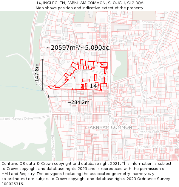 14, INGLEGLEN, FARNHAM COMMON, SLOUGH, SL2 3QA: Plot and title map
