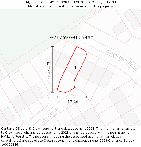 14, IRIS CLOSE, MOUNTSORREL, LOUGHBOROUGH, LE12 7FT: Plot and title map