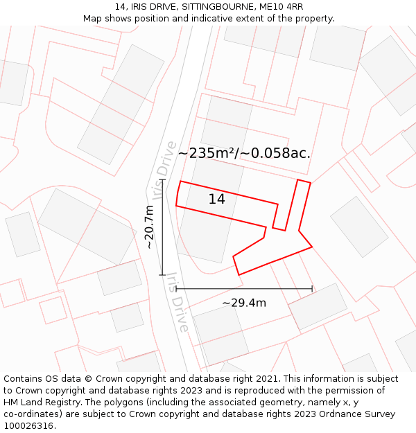 14, IRIS DRIVE, SITTINGBOURNE, ME10 4RR: Plot and title map