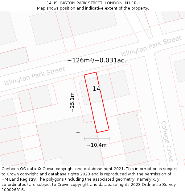 14, ISLINGTON PARK STREET, LONDON, N1 1PU: Plot and title map