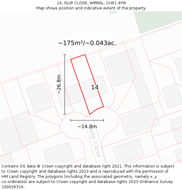 14, ISLIP CLOSE, WIRRAL, CH61 4YW: Plot and title map