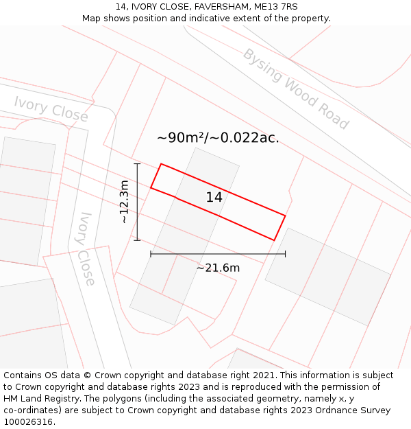 14, IVORY CLOSE, FAVERSHAM, ME13 7RS: Plot and title map