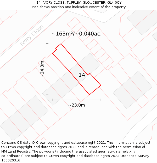 14, IVORY CLOSE, TUFFLEY, GLOUCESTER, GL4 0QY: Plot and title map