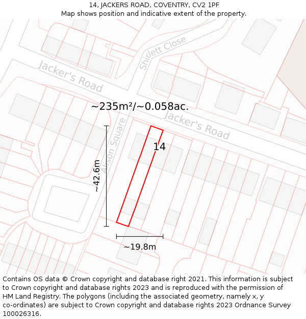 14, JACKERS ROAD, COVENTRY, CV2 1PF: Plot and title map