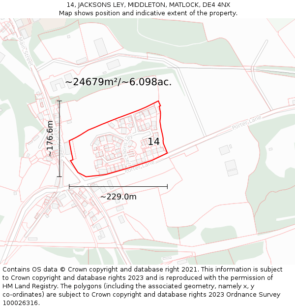 14, JACKSONS LEY, MIDDLETON, MATLOCK, DE4 4NX: Plot and title map