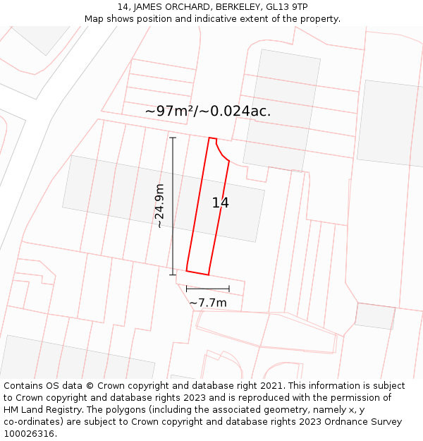 14, JAMES ORCHARD, BERKELEY, GL13 9TP: Plot and title map