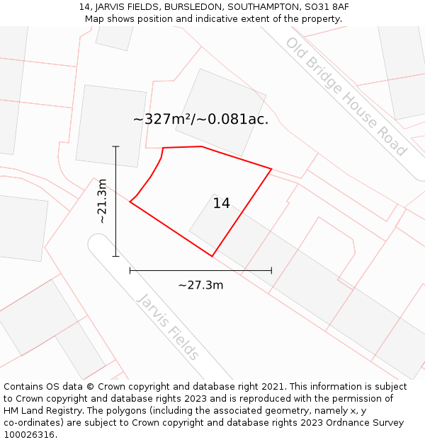 14, JARVIS FIELDS, BURSLEDON, SOUTHAMPTON, SO31 8AF: Plot and title map