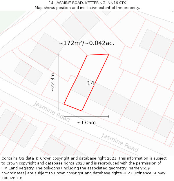 14, JASMINE ROAD, KETTERING, NN16 9TX: Plot and title map