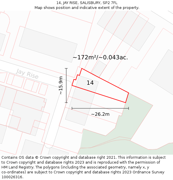 14, JAY RISE, SALISBURY, SP2 7FL: Plot and title map