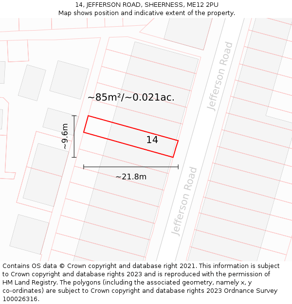 14, JEFFERSON ROAD, SHEERNESS, ME12 2PU: Plot and title map