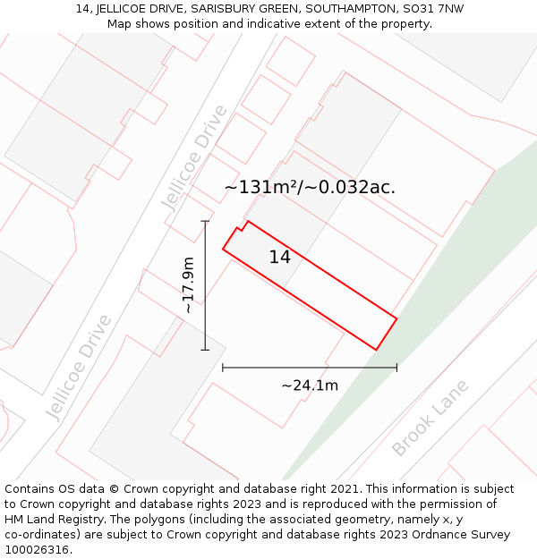 14, JELLICOE DRIVE, SARISBURY GREEN, SOUTHAMPTON, SO31 7NW: Plot and title map