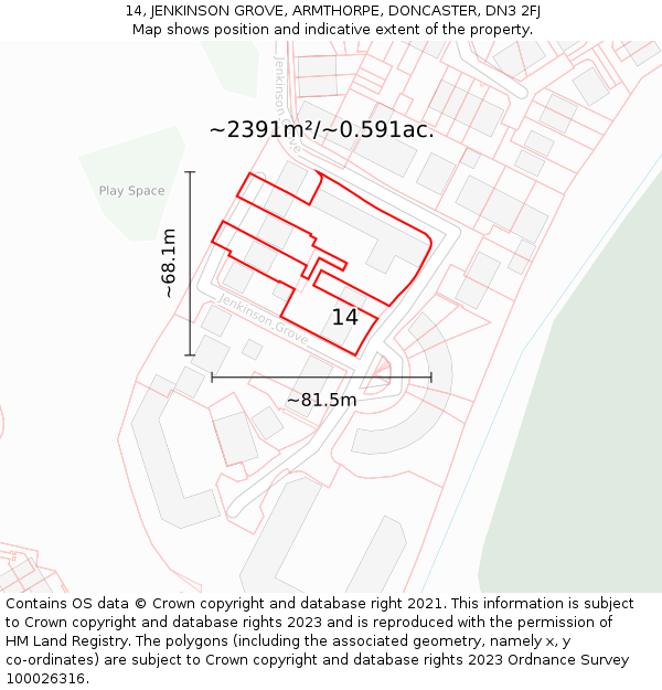14, JENKINSON GROVE, ARMTHORPE, DONCASTER, DN3 2FJ: Plot and title map