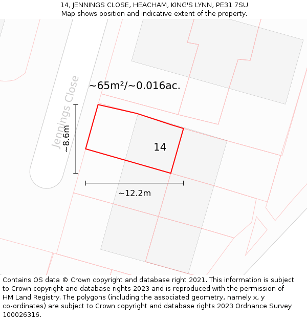 14, JENNINGS CLOSE, HEACHAM, KING'S LYNN, PE31 7SU: Plot and title map