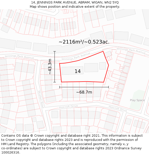 14, JENNINGS PARK AVENUE, ABRAM, WIGAN, WN2 5YQ: Plot and title map
