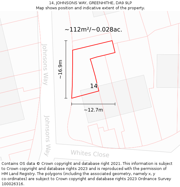 14, JOHNSONS WAY, GREENHITHE, DA9 9LP: Plot and title map