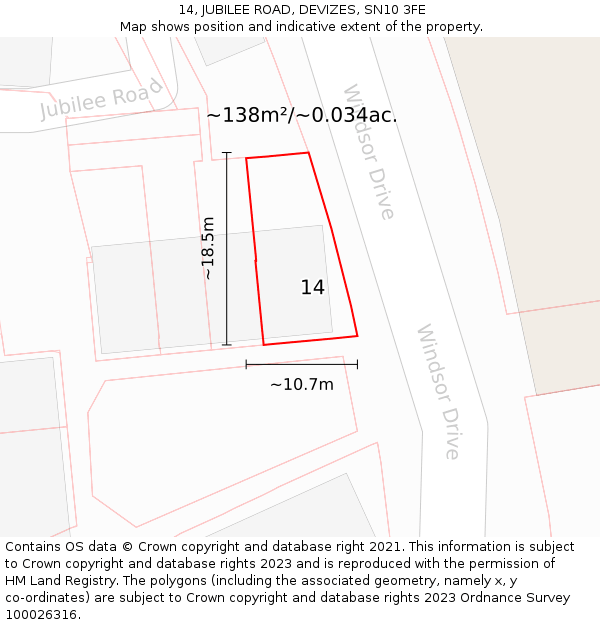 14, JUBILEE ROAD, DEVIZES, SN10 3FE: Plot and title map