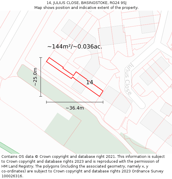 14, JULIUS CLOSE, BASINGSTOKE, RG24 9SJ: Plot and title map