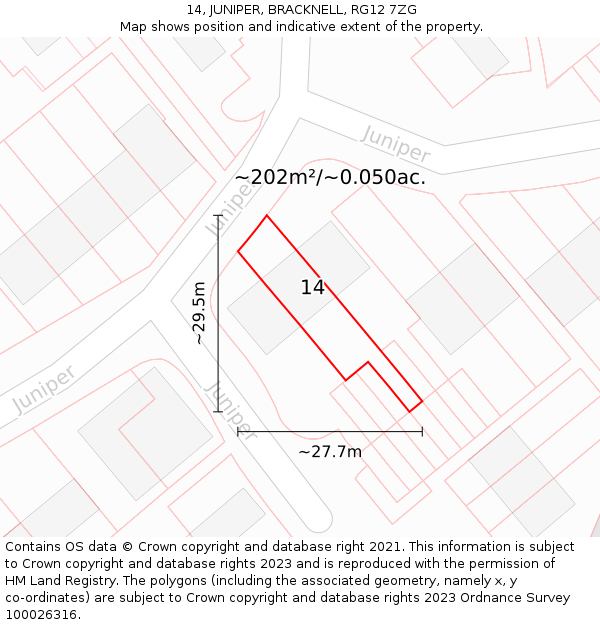 14, JUNIPER, BRACKNELL, RG12 7ZG: Plot and title map