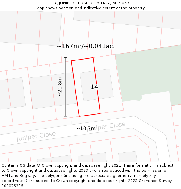 14, JUNIPER CLOSE, CHATHAM, ME5 0NX: Plot and title map
